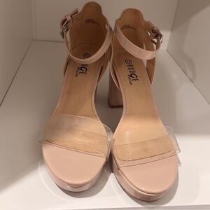 Rouge Helium Nude Pink Clear-Strap Block Heel Sandals